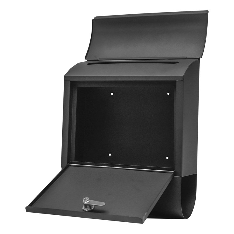 Contemporary Black Steel Wall Mounted Lockable Mailbox with Keys