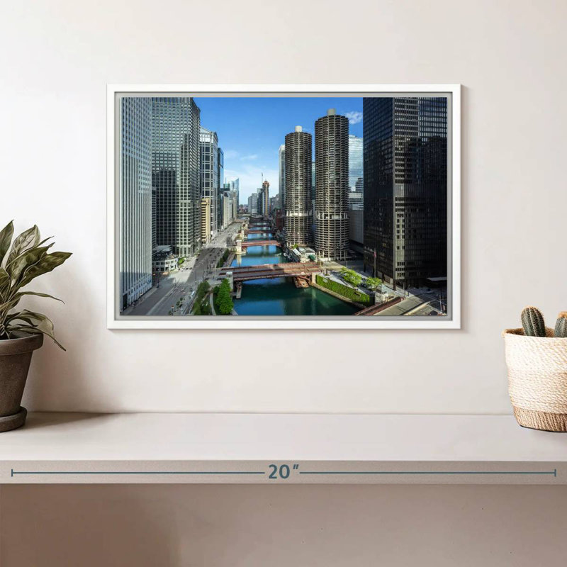 Chicago Riverside Towers, 13 po x 9 po, Cadre flottant blanc
