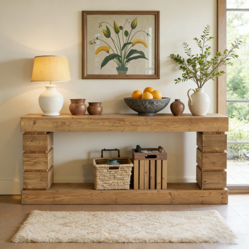 62,9 po. Console longue en bois massif pour canapé de salon d'entrée