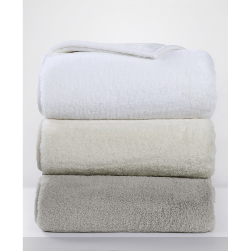 Queen Size Grey Faux Fur Reversible Throw Blanket