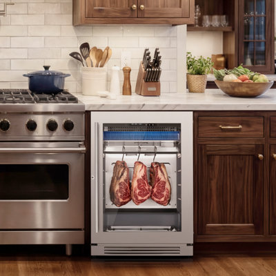 Réfrigérateur à viande 24 po Ca'Lefort Réfrigérateur compact à séchage à la viande pour bœuf et bœuf 3,78 pi cu, réfrigérateur à vieillissement intégré avec porte verrouillable, double circulation de ventilateur, stérilisation aux UV, contrôle de l'humidité et de la température Réfrigérateur professionnel à vieillissement à température contrôlée