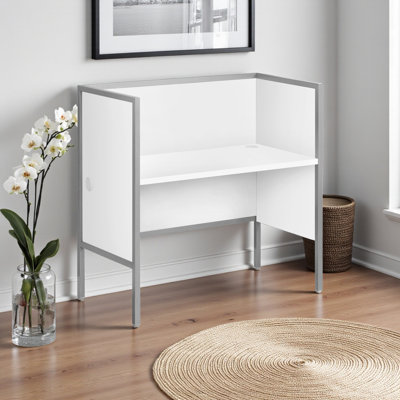 Pascha White Finish Cubicle Office Desk With Silver Metal Desk, 46.16'' H X 47.62'' W X 23.31'' D