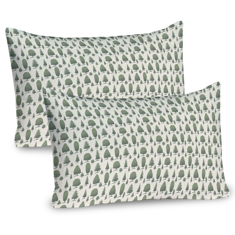 Green and Ivory Forest Print Microfiber Pillow Shams, Standard/Queen, 2-Pack