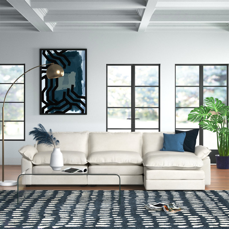 Avrilynn Upholstered Cloud Sofa&Couch with Ottoman, Beige Chenille, 120"W x 32.3"D x 33.5"H (3-Seat)