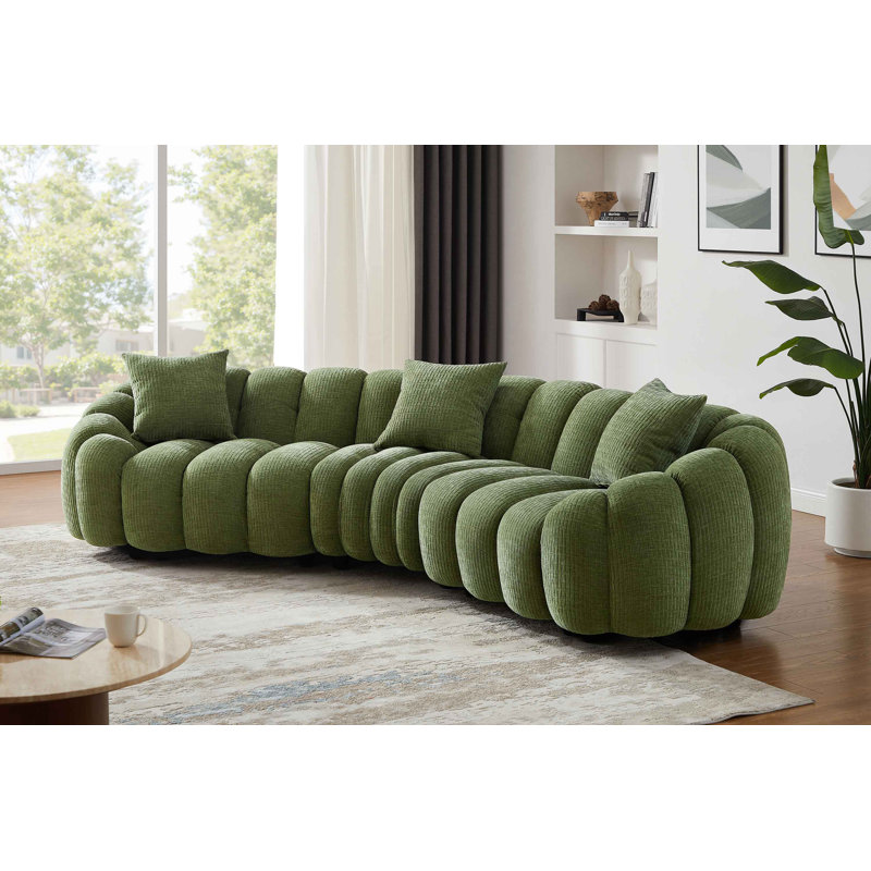 Nuoyi 126.8" W Curved Chenille Sofa , Green