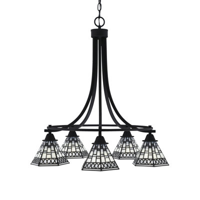 Paramount 5 Light Downlight Chandelier Shown In Matte Black Finish With 7" Pewter Art Glass