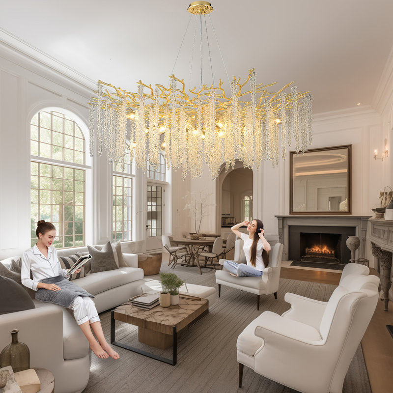 Crystal Chandelier Modern Chandelier Light Fixture, Crystal Tree Branch Chandeliers For Dining Room Kitchen Island Living Room Foyer 8-light
