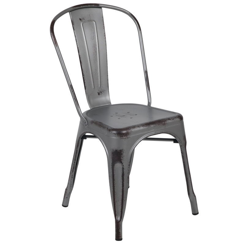 Lily Metal Stackable Side Chair , Distressed Silver