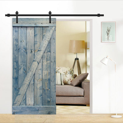 Paneled Wood and Metal Painted Barn Door with Installation Hardware Kit