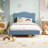 Bed with Scallop Headboard, Upholstered Bed Frame for Kids, Velvet Princess Platform Bed for Girls, Solid Wood Slats Support-388932306-388932309