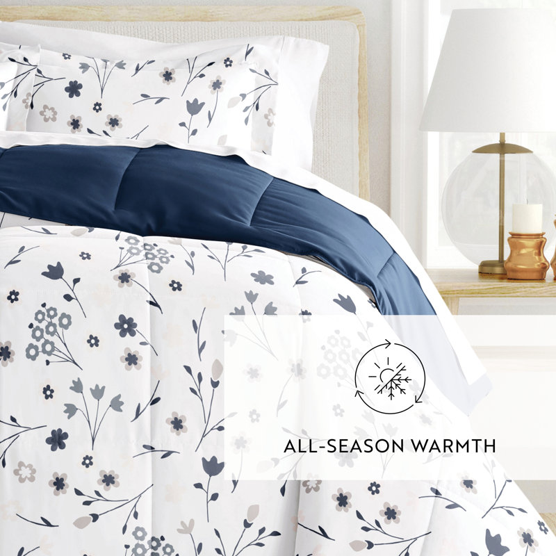 King Navy and White Reversible Down Alternative Comforter Set