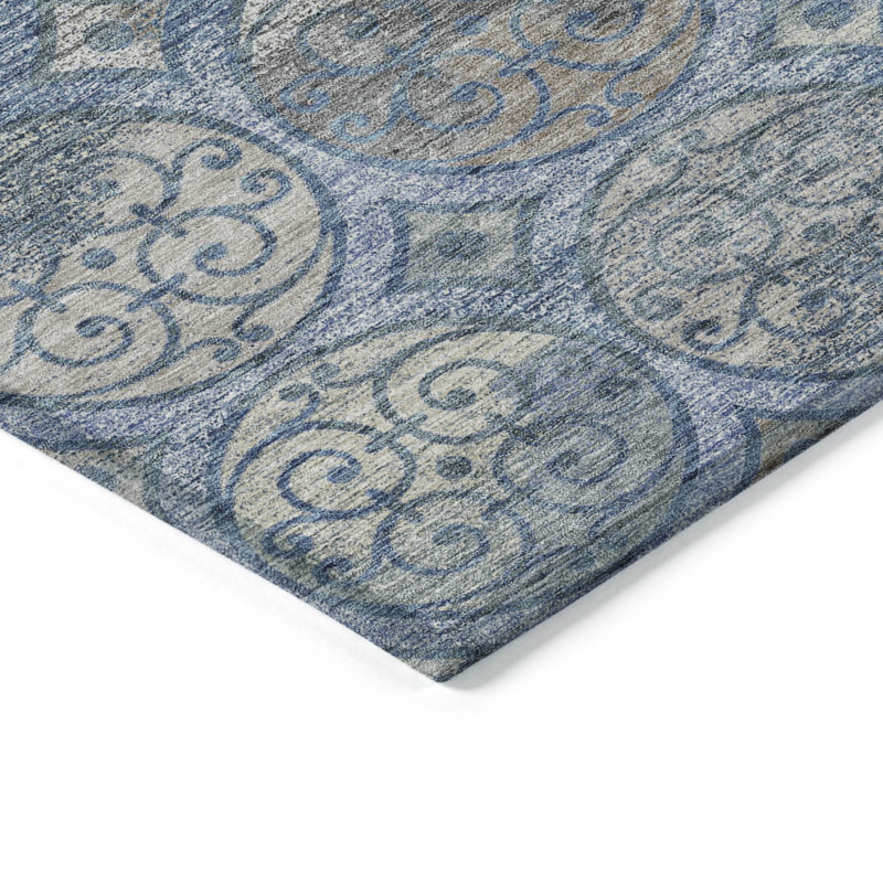 HomeRoots 3' X 5' Navy Blue And Sky Blue Trellis Washable Indoor Outdoor Area Rug