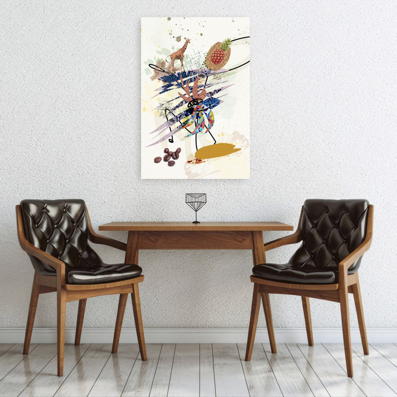 Giraffe Pineapple Coffee Art Abstract Bold Colorful Giraffe Fruit Nature Wall Art Print, 91.44cm H x 60.96cm W