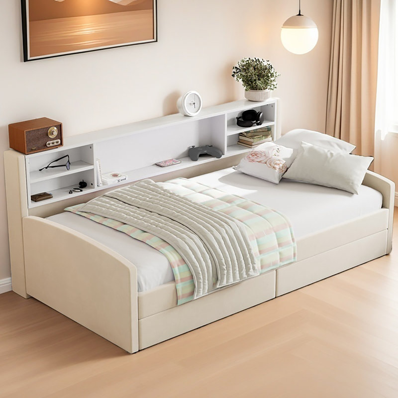 Twin Size Upholstered Platform Bed With Storage And Drawers, Gray