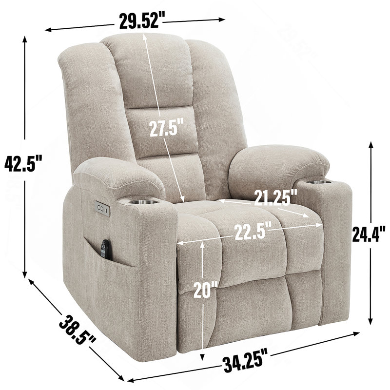 Large Power Lift Recliner Chair with Massage and Heat for Elderly, Push Button, Beige