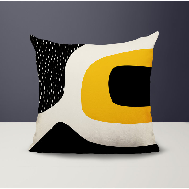 Coussin carré intérieur / extérieur pia, H 19 po x l 19 po, Jaune / noir / blanc cassé