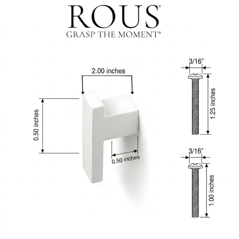 2" Length Bar Knob, Snow (White)