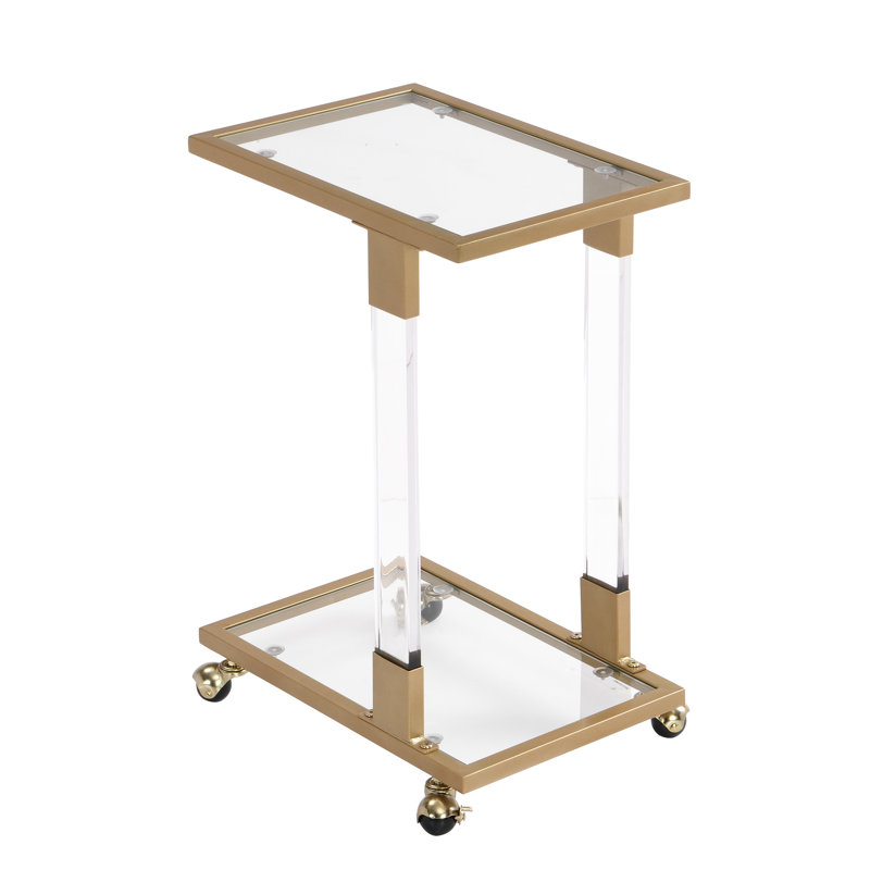 Versatile Glass Top C Shape Square Table With Metal Base For Multiple Spaces