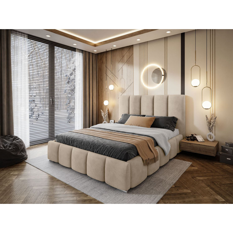 Avnoor SLOANE Upholstered Bed with Storage Box, 120 x 200cm, Beige