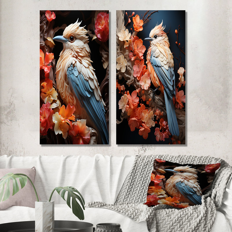 A Pastel Palette Evokes A Feathery Symphony - Bird Canvas Prints Set Of 2, H 28 po x l 25 po, Toile tendue