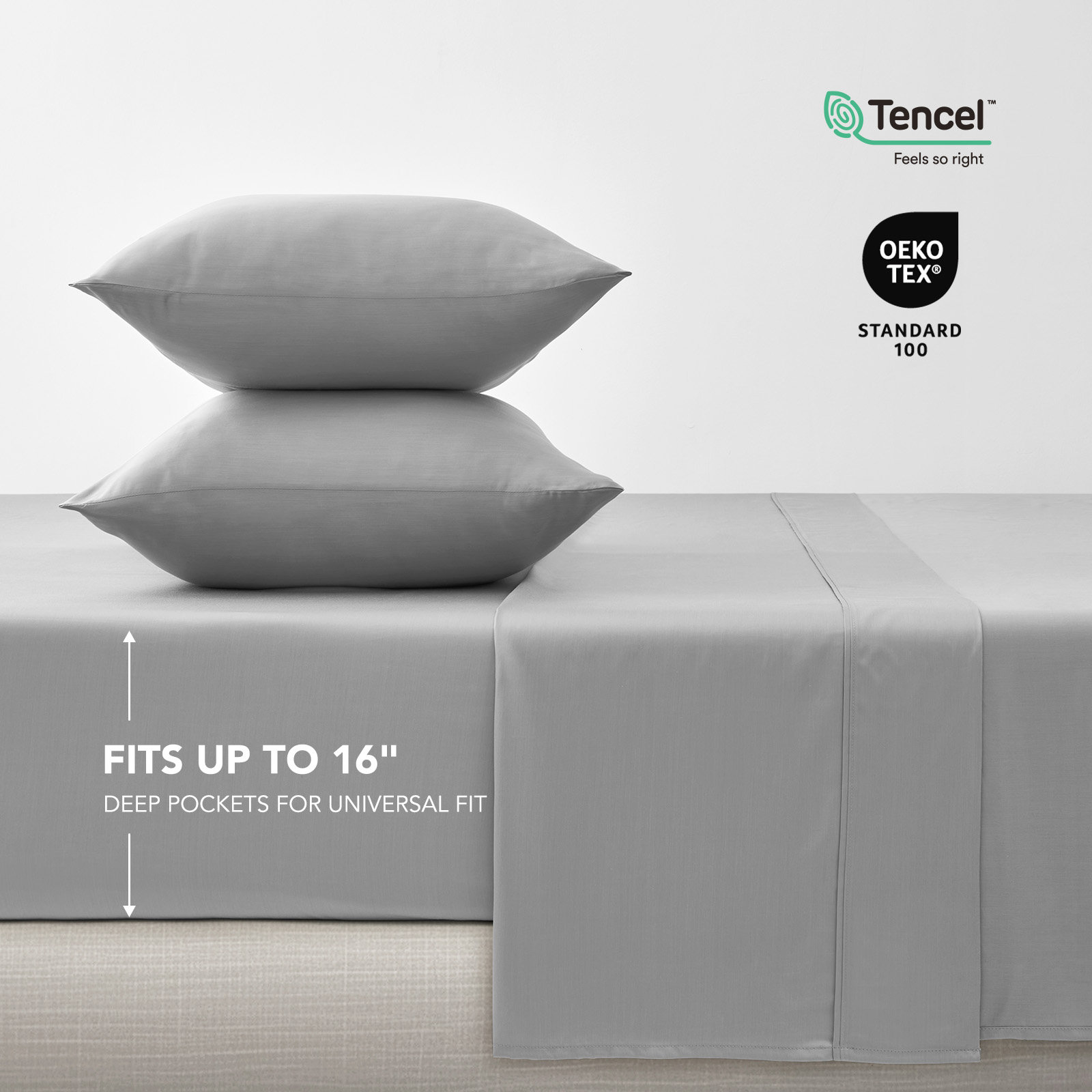 Tencel Sheet Set 4 Pieces, Light Gray, King Sheet Set + 1 Fitted Sheet + 2  Pillowcases