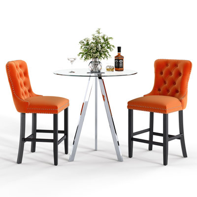 Ensemble de table de bar rond en verre trempé, ensemble de hauteur de bar, table de salle à manger ronde en verre trempé et tabourets de bar en hauteur