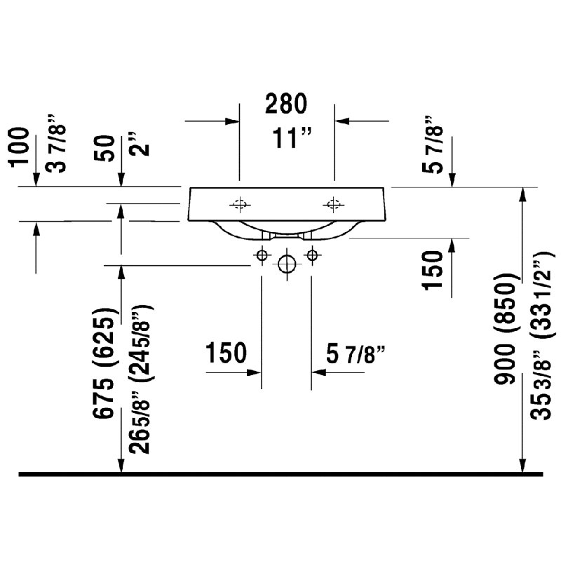 Architec Ceramic 23" Wall Mount Bathroom Sink, Without Faucet Hole
