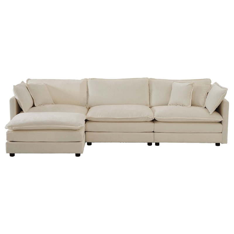 Canapé modulaire surdimensionné polyvalent avec repose-pieds réversible pour un confort ultime, Chenille crème