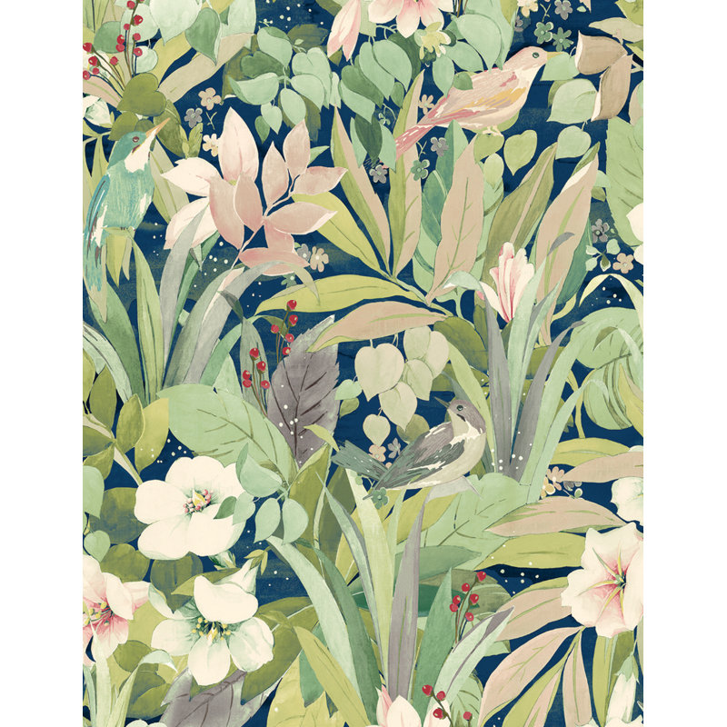 Papier peint adhésif Keysan, Fougère / bleu denim