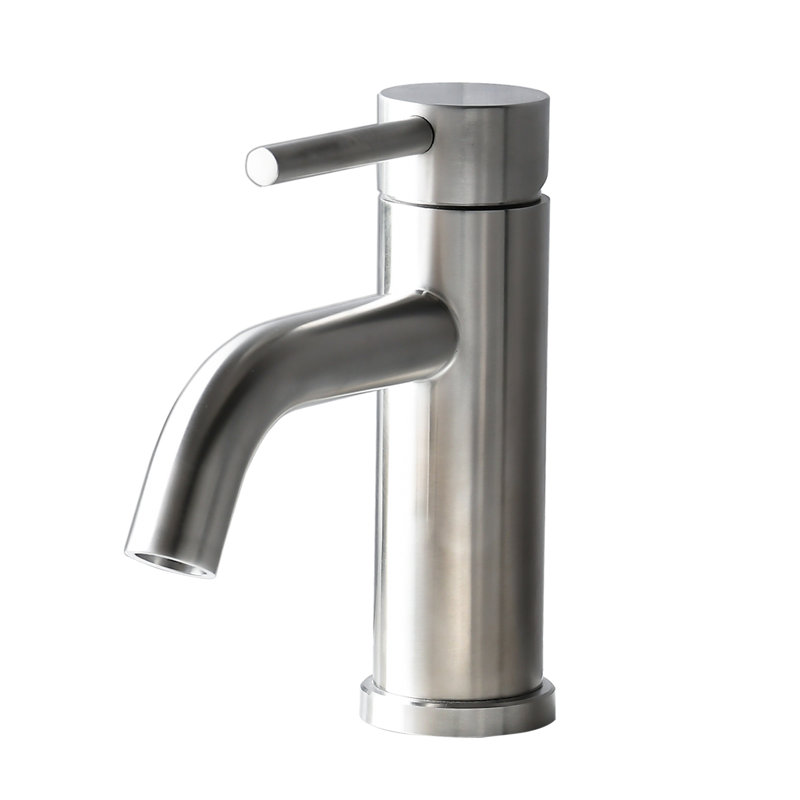 Robinet de salle de bain monotrou raffiné, robinet de lavabo à poignée unique avec bec courbé et commande d'eau chaude/froide