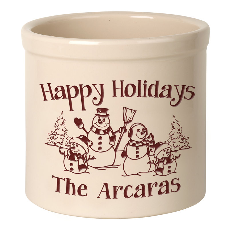 Personalized Snowman Family Ceramic Pot Planter, Red, Yes
