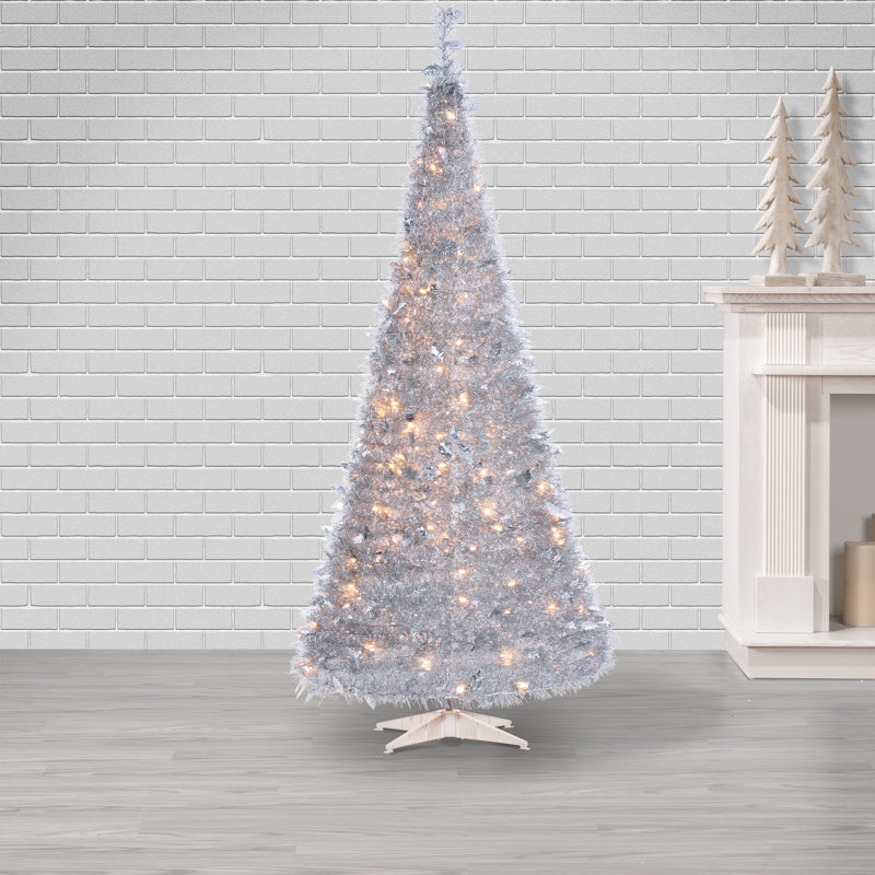 Silver 7.5' Pre-Lit Pine Christmas Tree