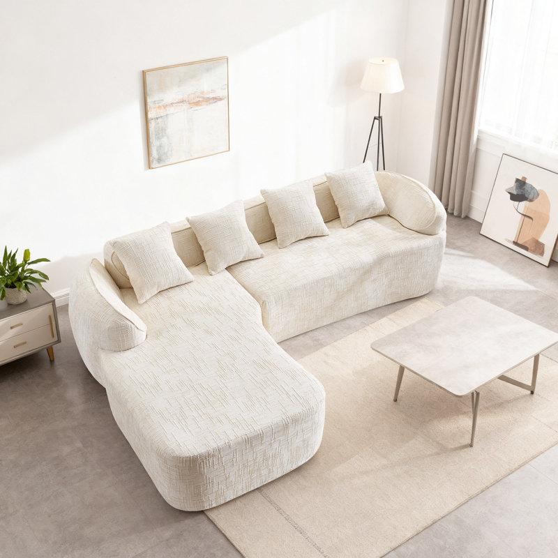 Canapé modulaire en L avec accoudoirs courbés Modern Chenille, Chenille beige