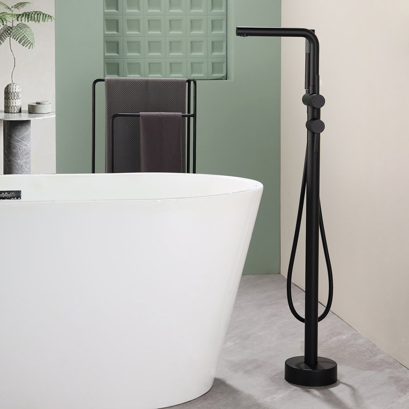41" H Solid Brass Floor Mounted Bathroom Tub Faucet With Handshower
