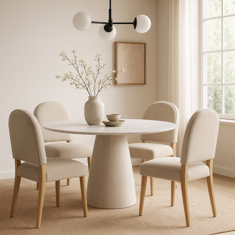 Liona Danise 42" Marble And Wood Dining Table, White