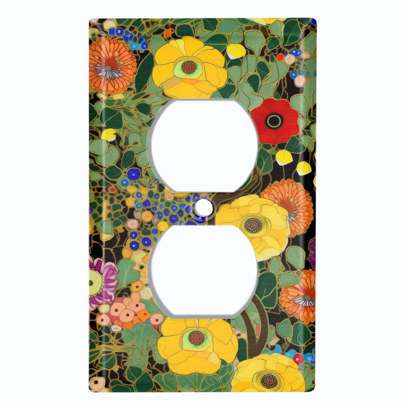 Couvercle de plaque d'interrupteur en métal; Bascule à 4 bandes standard des États-Unis - art floral de style Klimt