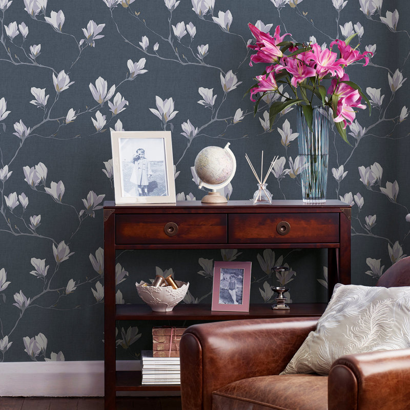 Laura Ashley Magnolia Grove Wallpaper Roll, Dusky Seaspray
