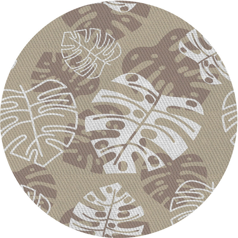 Tapis gris/zone blanche à motifs, Rond 4 pi
