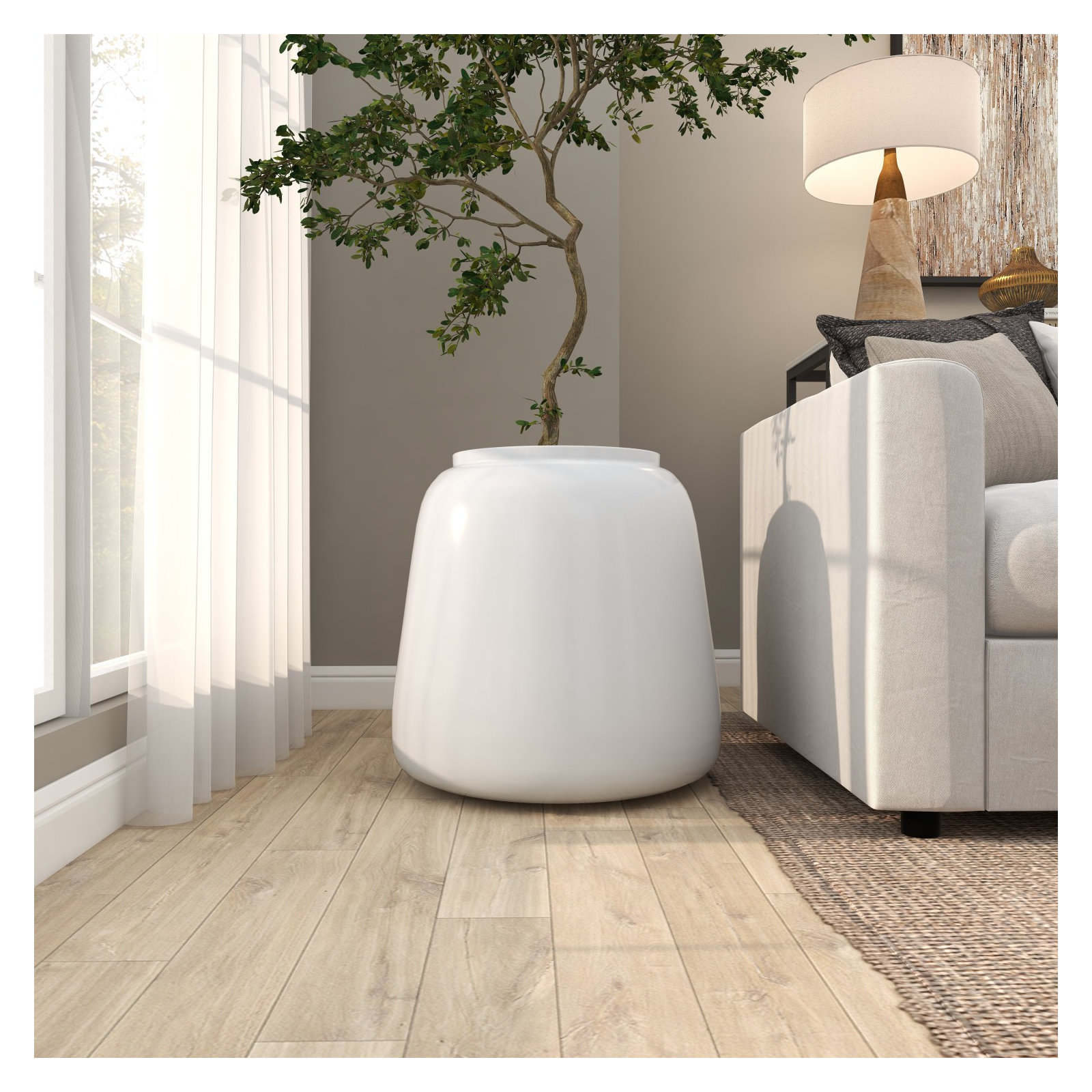 Mabe Iron Floor Vase, White, 20" H X 19.4" W X 19.4" D