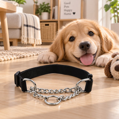 Martingale Training Dog Collar, Anti‑Pull Half‑Chain Slip Collar, Nylon Webbing Limited‑Slip Pet Neck Collar for Medium Large Dogs Training Walking