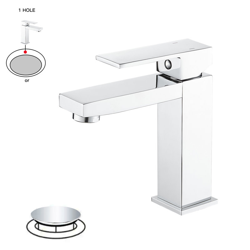 Single-Hole Single-handle Bathroom Faucet with Drain Assembly, Polished Chrome