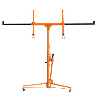 16 Ft Drywall Lift Panel Hoist, Heavy‑Duty Steel Sheetrock Lifter with Wheels, Adjustable Width & Height Rolling Drywall Hanger for Ceiling Installation, Orange & Black