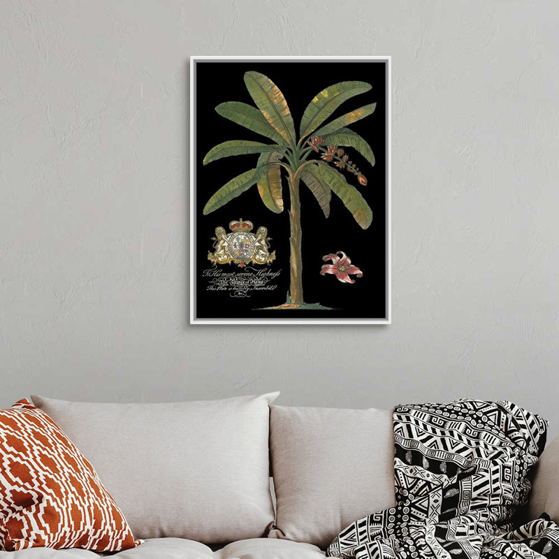 Palmier sur toile II noir, art mural, Toile avec cadre blanc, H 32 po x l 24 po x P 1,25 po