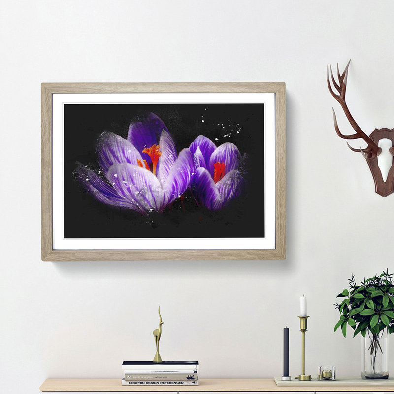 Purple Crocus Flower - Picture Frame Graphic Art Print, Oak Framed, 62cm H x 87cm W x 2cm D