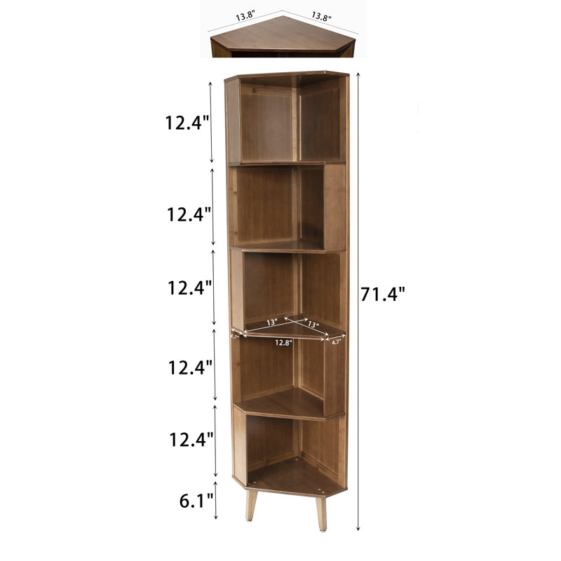 35.1cm W Bamboo / Rattan Corner Bookcase, (5 Shelves) 181.4cm H x 35.1cm W x 35.1cm D