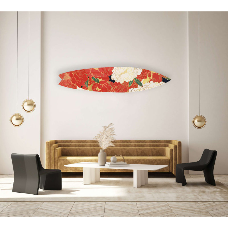Planche de surf rétro de style oriental - Art audacieux sans cadre