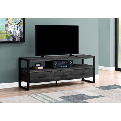 Meuble télé moderne, console de 60 po avec rangement, stratifié noir et métal, meuble multimédia pour 80 à 89 téléviseurs, meuble de salon, centre, chambre de rangement