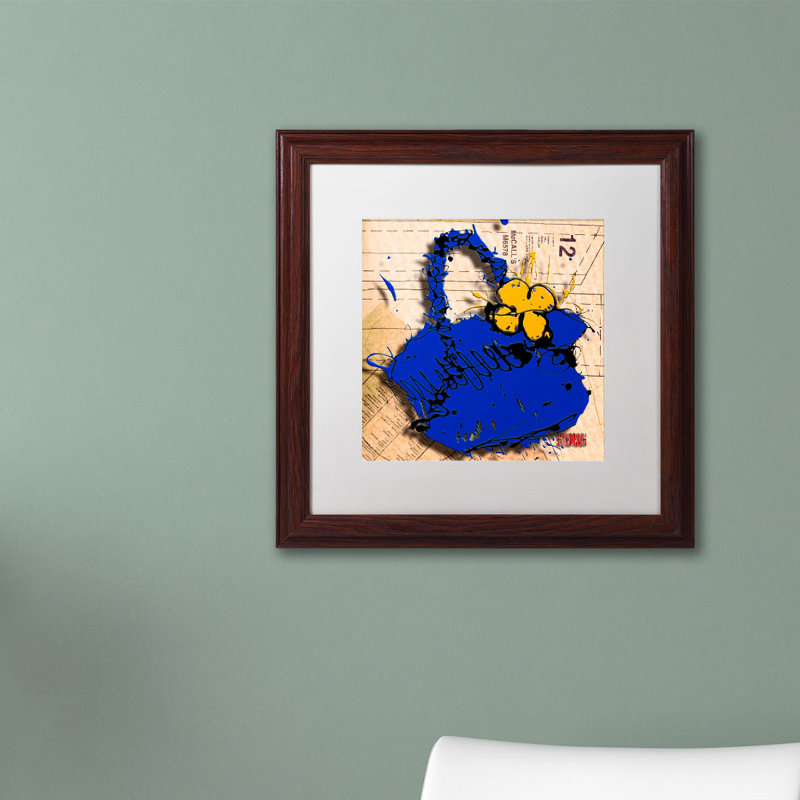 Gallucci, «Flower Purse Yellow on Blue» par Roderick Stevens, impression encadrée, H 11 po x l 11 po, Cadre noir, Noir
