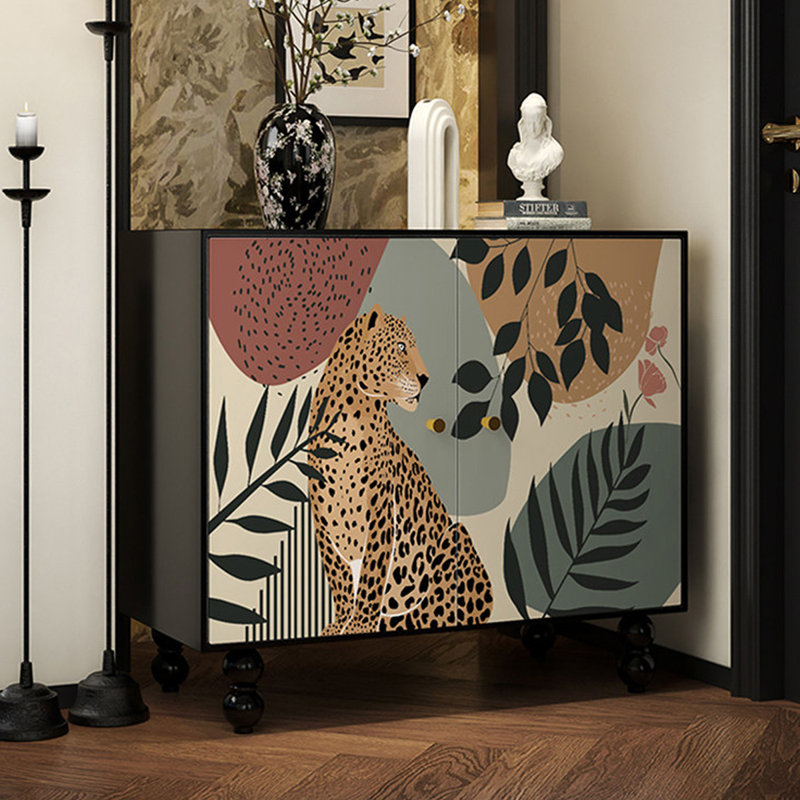 Armoire d'appoint moderne en bois massif noir, 39.37, Picture Colour