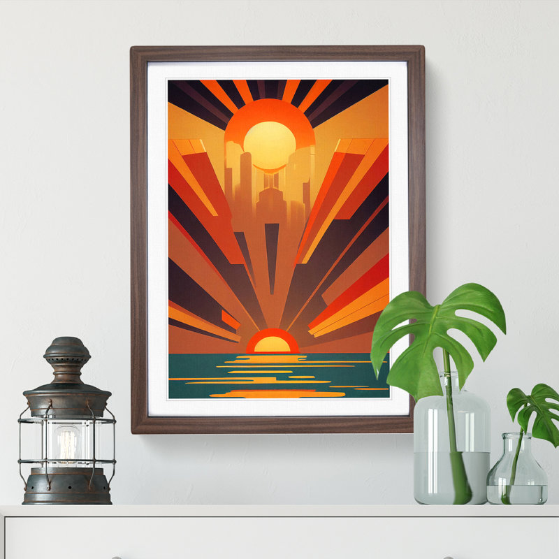 Ocean Sunset No.1 - Single Picture Frame Print, 34cm H x 25cm W x 2cm D, Walnut